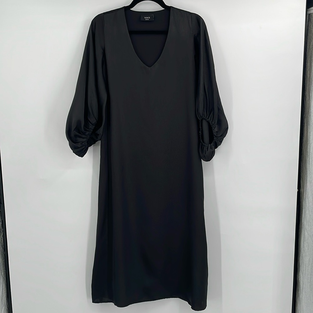 Vici Black Satin Midi Dress - Picture 4 of 12